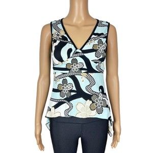 Xi Vintage Asymmetrical Blouse Floral Pattern Sleeveless Size S